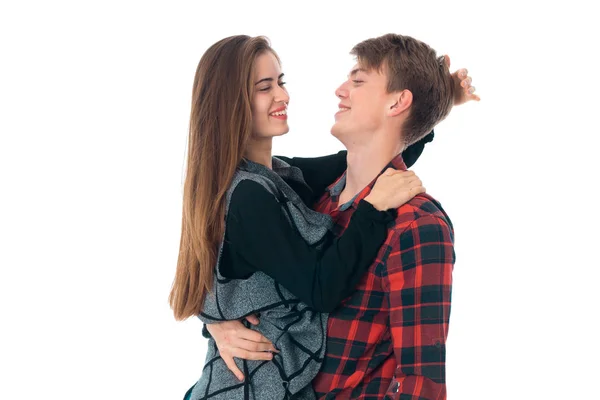 Stylish couple in love in studio — Stock Photo, Image