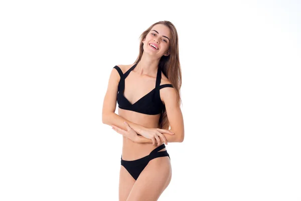 Girl in black swimsuit — Stock Photo, Image