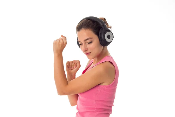 Retrato de menina com fones de ouvido — Fotografia de Stock