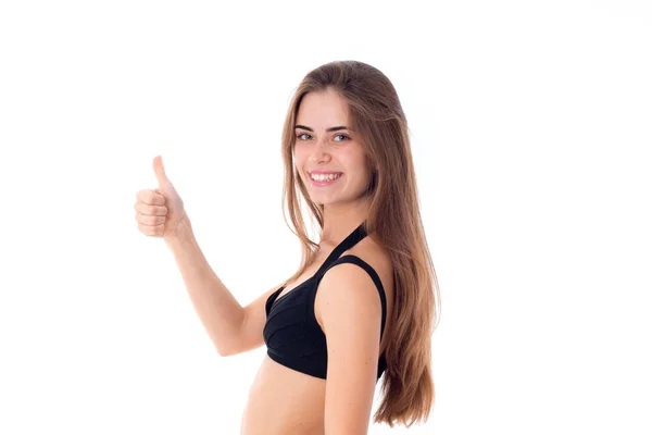 Girl in black swimsuit — Stock Photo, Image