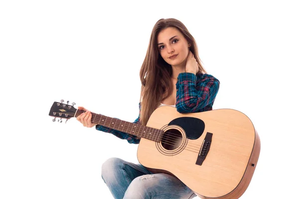 Young beautiful girl with guitar — Stock Photo, Image