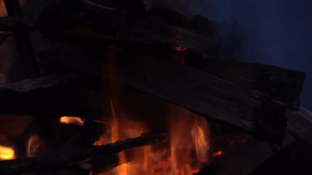 beau feu avec feu de bois dans l'obscurité 