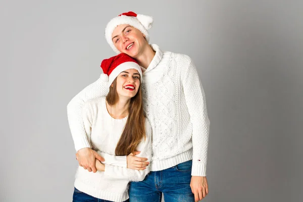 Couple celebrate christmas in studio — Stock Photo, Image