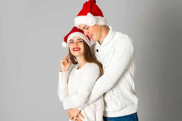 Couple celebrate christmas in studio — Stock Photo, Image