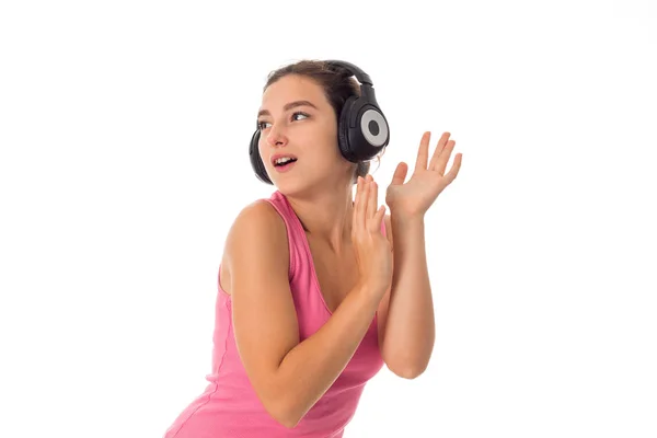 Retrato de menina com fones de ouvido — Fotografia de Stock