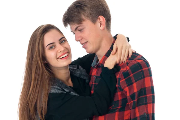 Stylish couple in love in studio — Stock Photo, Image