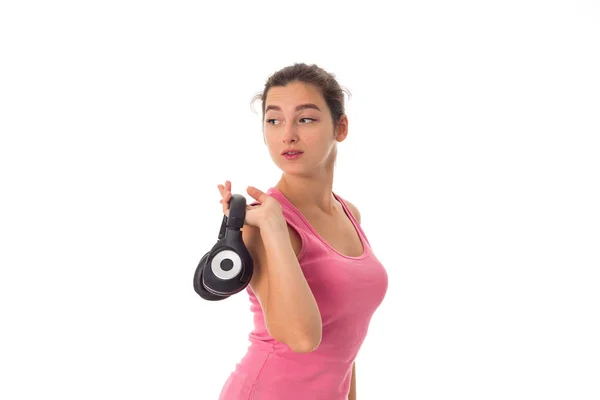 Retrato de menina com fones de ouvido — Fotografia de Stock