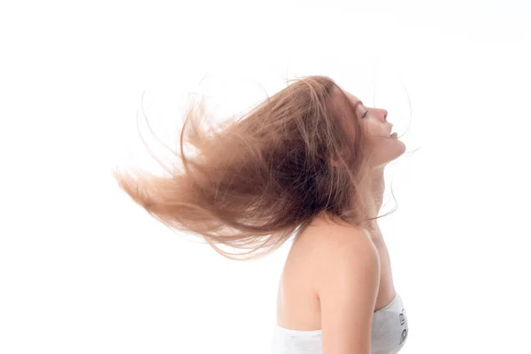 Girl turned and her hair develop on air — Stock Photo, Image