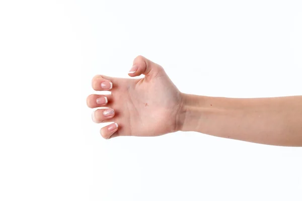 Female hand is turned sideways with bent fingers — Stock Photo, Image