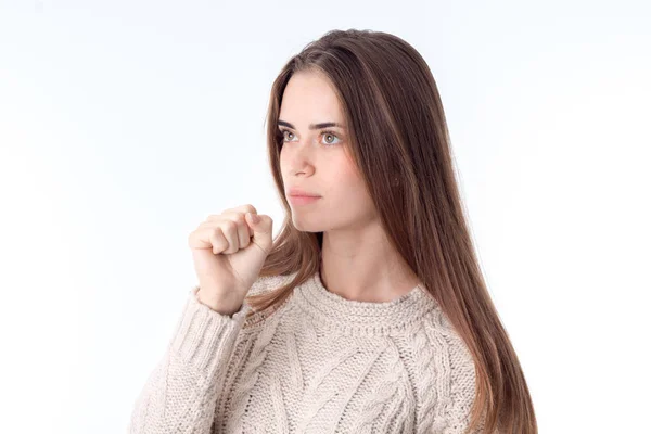 Jovem menina adoeceu e tosse — Fotografia de Stock