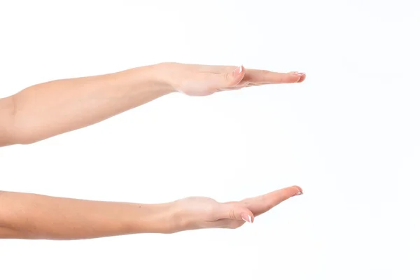 Két kinyújtott kezet továbbítsa az egyik szemben a másik elszigetelt fehér background — Stock Fotó