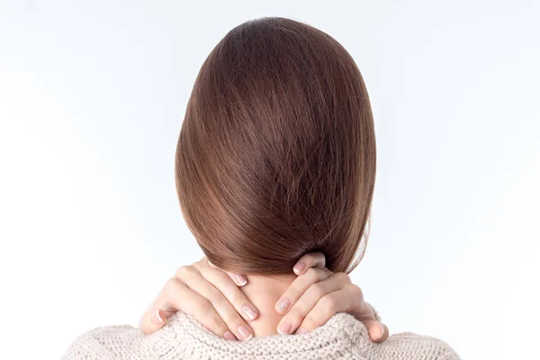 Woman with a pain in the neck — Stock Photo, Image