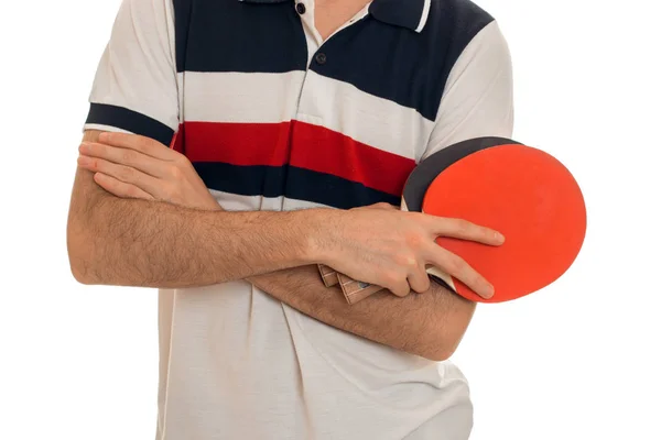 Close up van sport man spelen ping-pong geïsoleerd op witte achtergrond — Stockfoto
