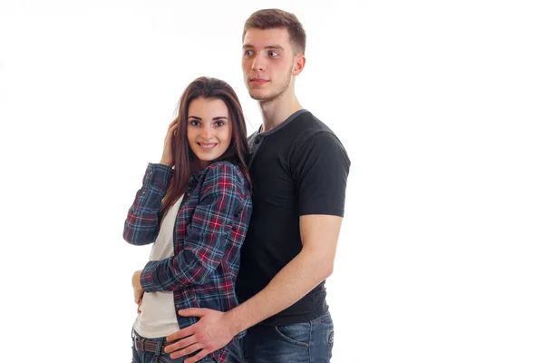 Unga homosexuella par står tillsammans och leende flicka — Stockfoto