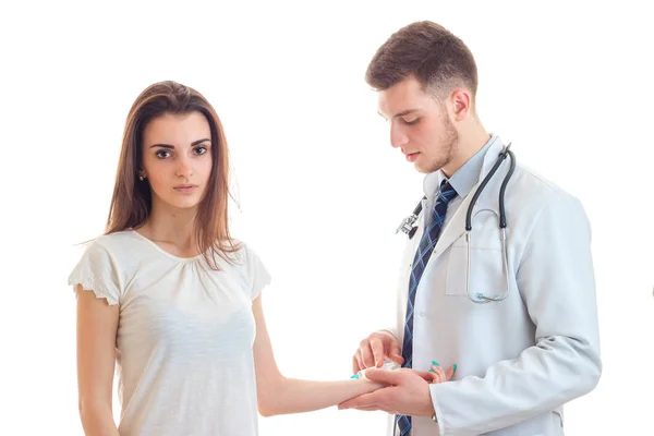 Young doctor does prick girl — Stock Photo, Image