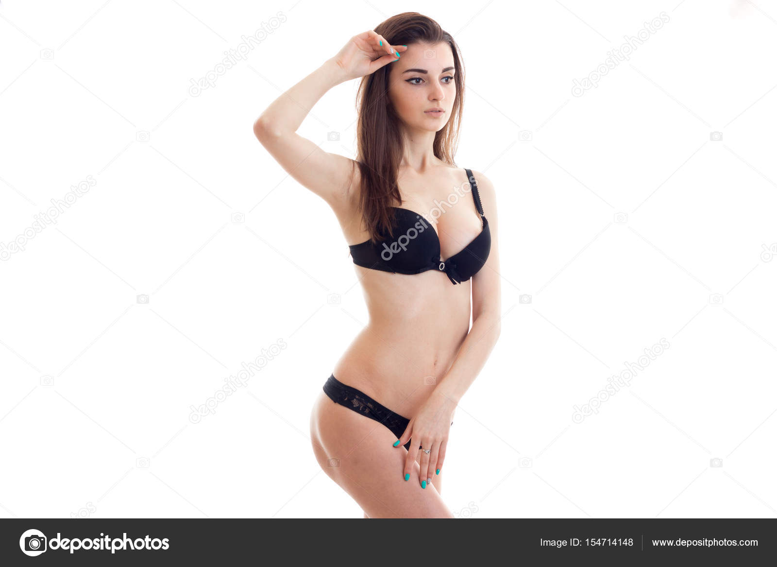 Attractive Teenage Girl Wearing Black Underwear Foto stock