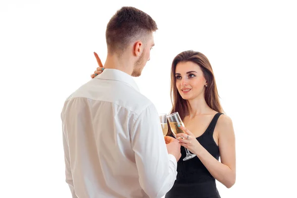 Casal flertando e bebendo champanhe — Fotografia de Stock