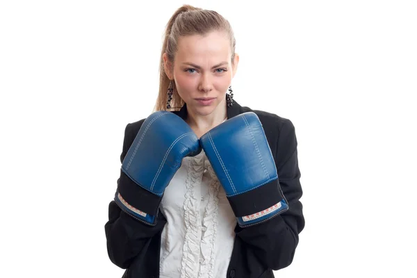 Retrato horizontal de jóvenes rubias sexuales en guantes de boxeo — Foto de Stock
