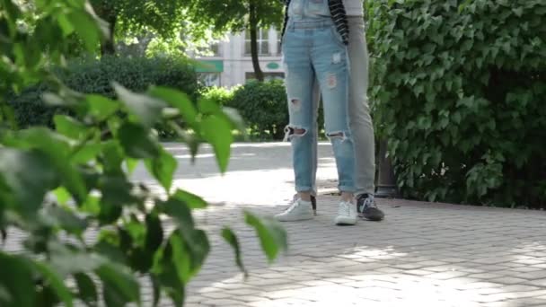 少女と男の公園の抱擁の足 — ストック動画
