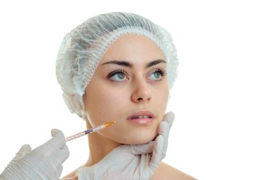 yakın çekim portre sevimli kız kabul bir doktor için özel bir kap olarak