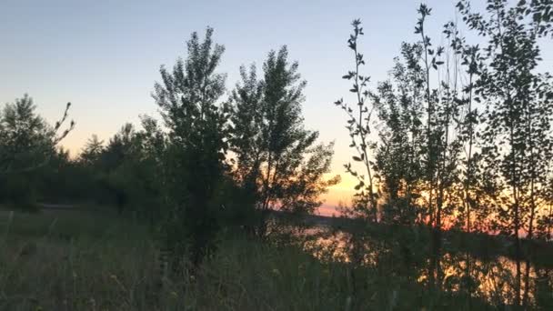 Красивий літній захід сонця на тихому озері — стокове відео