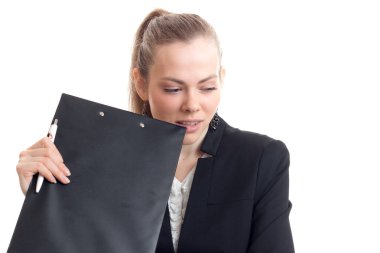 Genç Office-blondes Tablet ile yakın çekim portresi