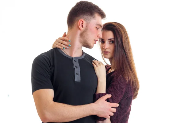 Sensual beautiful couple stand in the Studio and posing for the camera — Stock Photo, Image