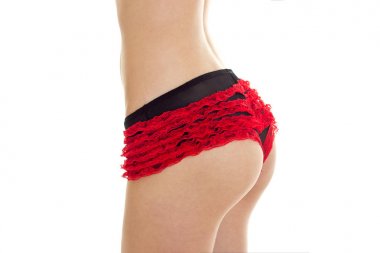 Kırmızı dantel külot yakın çekim seksi büyük kadın kalça