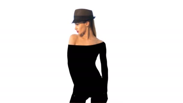 Dáma v klobouku s tmavě černý stín na její tělo — Stock video