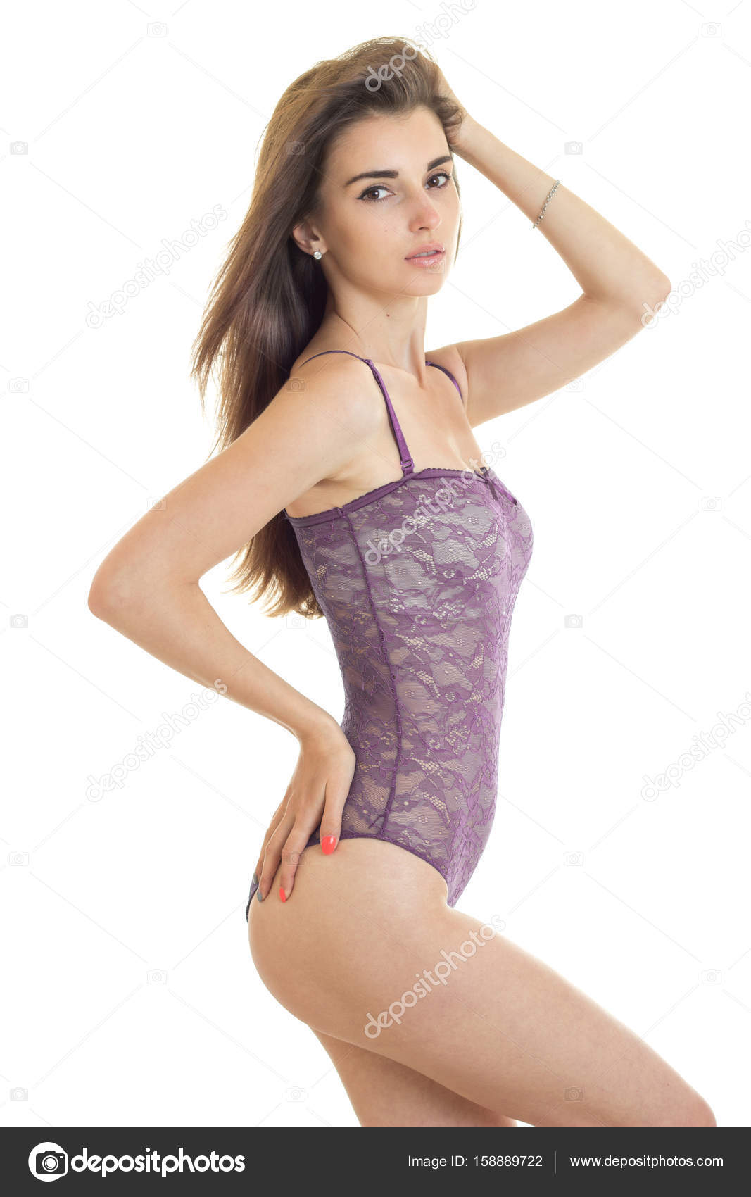 Portrait of a beautiful slim girl in transparent lace Bodysuit 16094708  Stock Photo at Vecteezy