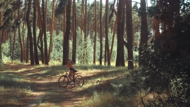 Smal ung tjej kör en cykel — Stockvideo