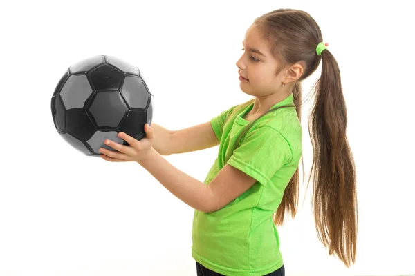 Little young girl with soccer ball — Stock Photo, Image