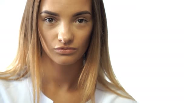 Lovely Blonde Girl With Brown Eyes Checks Vision In An