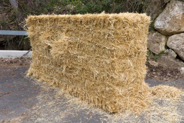 İspanya 'nın kuzeyinde, Cantabria' da büyük bir saman yığını.