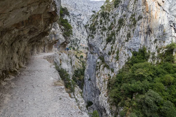 Senderistas distantes en impresionante sendero de montaña —  Fotos de Stock