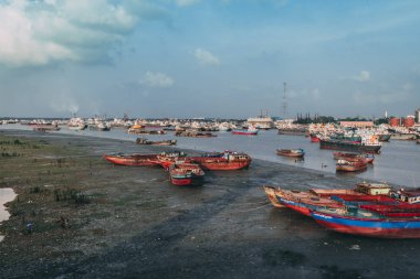 Scenic site view of Chittagong shipping port, located in Chittagong, Bangladesh. 