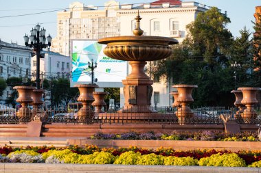 Khabarovsk, Rusya - 26 Ağustos 2019: Lenin Meydanı, Khabarovsk.