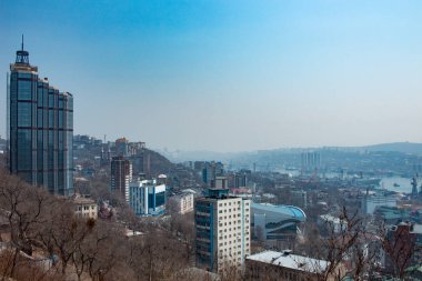 Vladivostok, Rusya - 25 Nisan 2018 Altın Boynuz Körfezi manzarası.