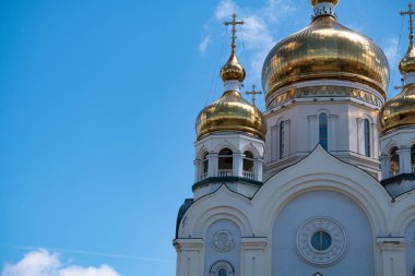 Khabarovsk, Rusya - 15 Haziran 2019: Khabarovsk 'taki Spaso-Preobrazhensky Katedrali.
