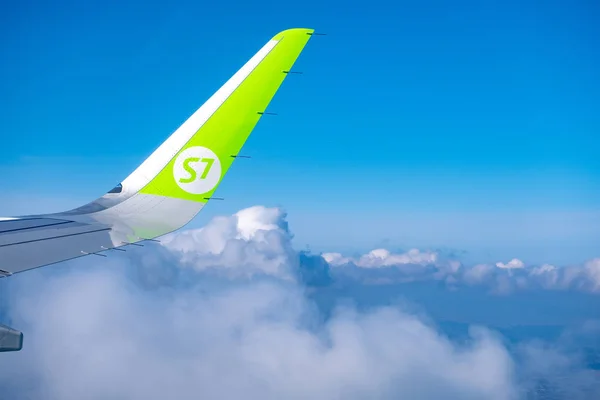 Wing Airline Plane Window Tokyo View Clouds Daytime — Stock Photo, Image