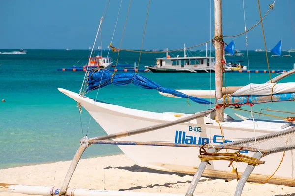 Spiaggia Bianca Vuota Dell Isola Boracay Durante Giorno Nessun Turista — Foto Stock