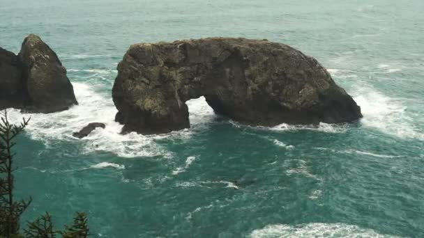 Αψίδα βράχο Ειρηνικού Ωκεανού ακτή του Όρεγκον, Ηνωμένες Πολιτείες — Αρχείο Βίντεο