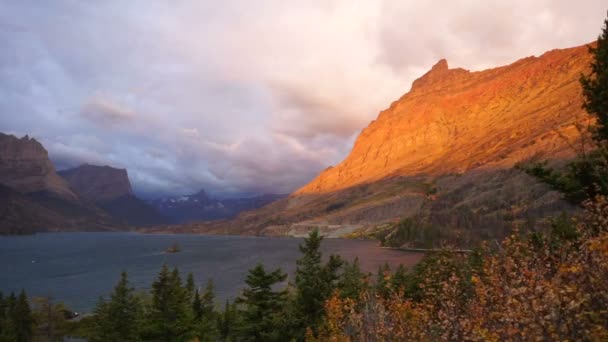 Sonnenaufgang Wildgans Insel Gletscher Nationalpark — Stockvideo