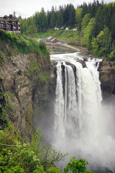 Snoqualmie Falls River Washington Waterfall Powerhouse — Stock Photo, Image