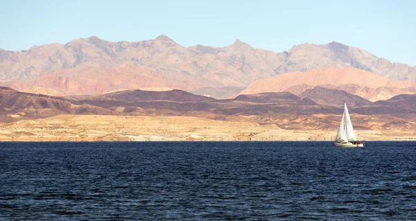 Sailboat Rides Wind Lake Mead Recreation Area Boaters Sail — Stock Photo, Image