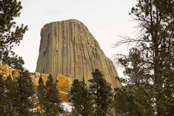 Devils Tower Wyoming Winter Snow Rock Butte — Stock Photo, Image