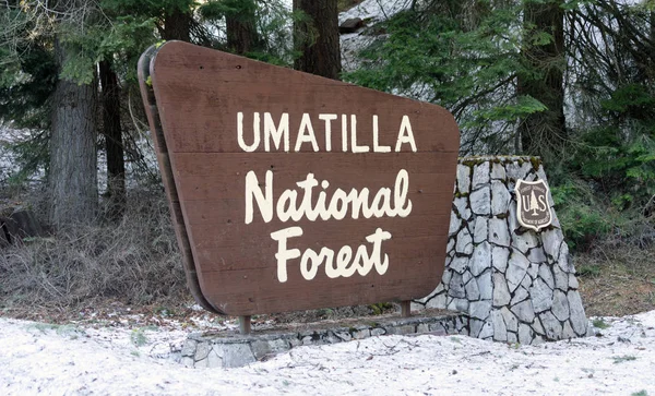 尤马蒂拉国家森林入口标志俄勒冈荒野 — 图库照片
