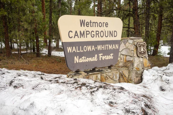 Wallowa Whitman National Forest Wetmore campingu znak Oregon — Zdjęcie stockowe
