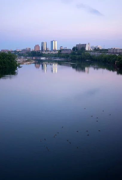 Sunrise Tennessee River watervogels Knoxville centrum City-Skyline — Stockfoto