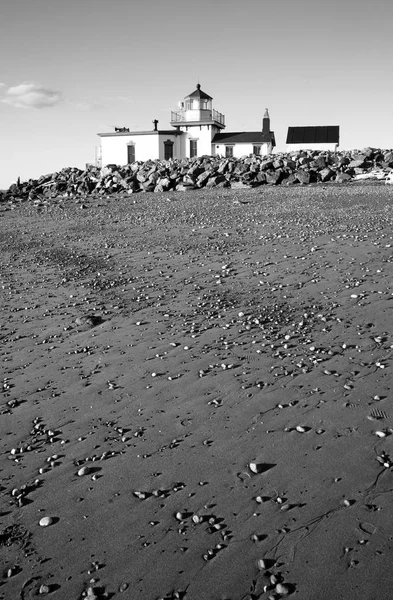 West Point Lighthouse Discovery Park Beach Puget Sound Seattle — Stock Photo, Image